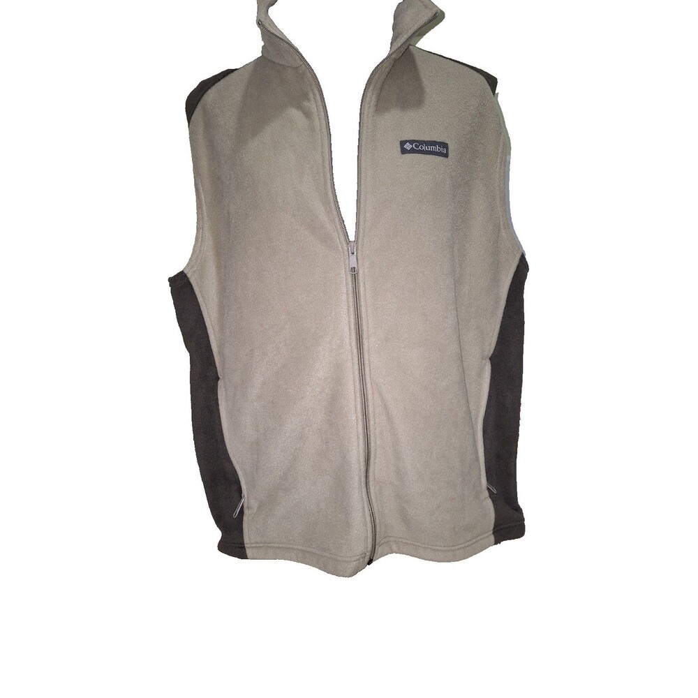 Columbia Steens Mountain Full Zip Fleece Vest Men's Medium Tan Brown Colorblock
